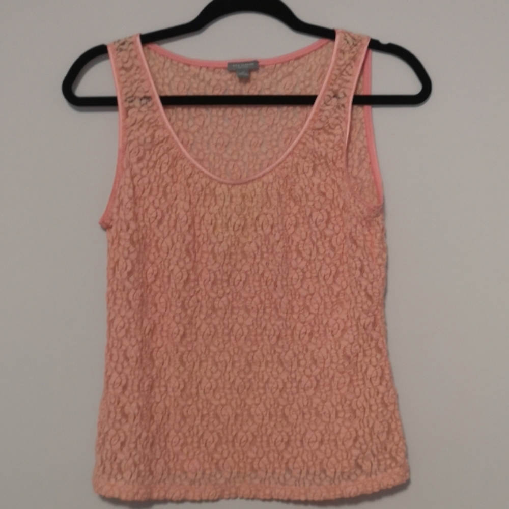Ann Taylor Coral Pink Lace Sleeveless Tol